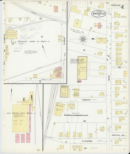 Sanborn Fire Insurance Map from Winchester, Clark County, Kentucky (1907), Sheet #0004 - Complete Map Set gallery image, historic Sanborn map, vintage wall art, Kentucky Kentucky