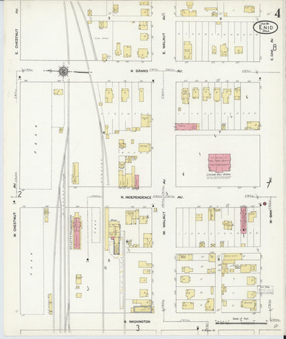Sanborn Fire Insurance Map from Enid, Garfield County, Oklahoma (1911), Sheet #0004 - Complete Map Set gallery image, historic Sanborn map, vintage wall art, Oklahoma Oklahoma