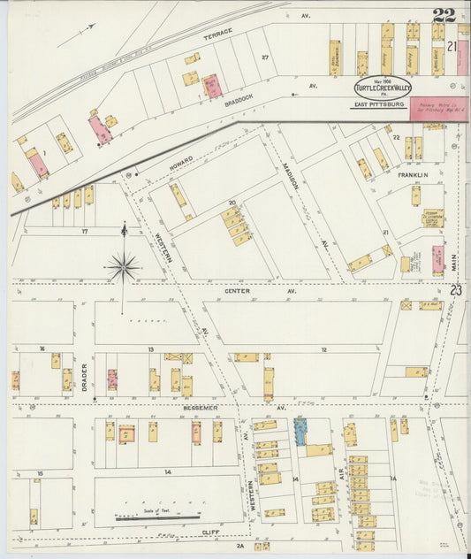 Sanborn Fire Insurance Map from Turtle Creek Valley, Allegheny County, Pennsylvania (1906), Sheet #0022 - Historic Sanborn Fire Insurance Map Print, vintage old map wall art, antique decor, genealogy gift, Pennsylvania Pennsylvania map