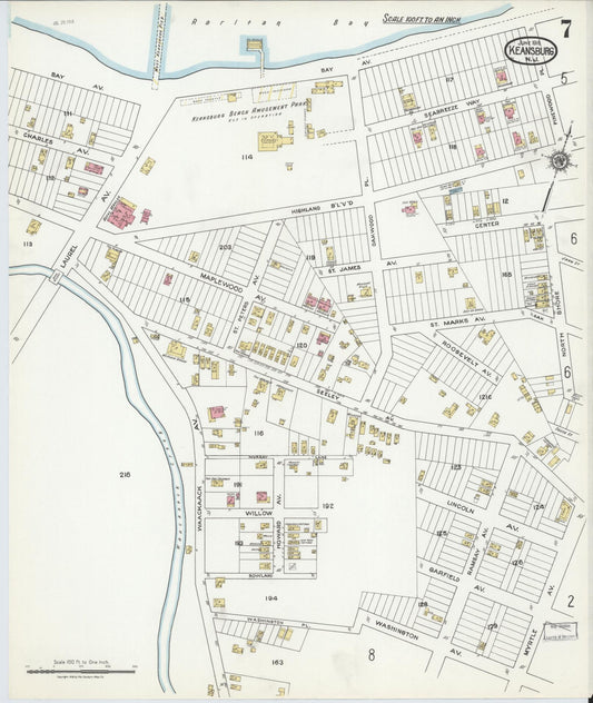 Sanborn Fire Insurance Map from Keansburg, Monmouth County, New Jersey (1918), Sheet #0007 - Historic Sanborn Fire Insurance Map Print, vintage old map wall art, antique decor, genealogy gift, New Jersey New Jersey map