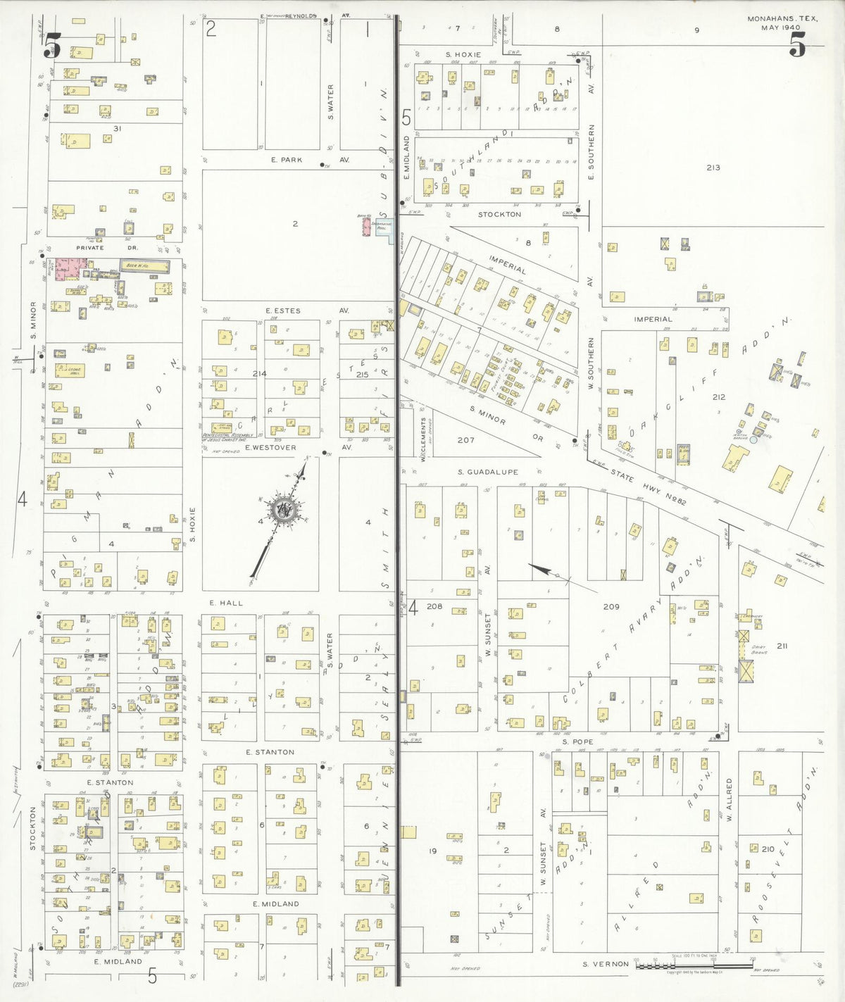 Sanborn Fire Insurance Map from Monahans, Ward County, Texas (1940), Sheet #0005 - Historic Sanborn Fire Insurance Map Print, vintage old map wall art, antique decor, genealogy gift, Texas Texas map