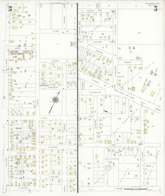 Sanborn Fire Insurance Map from Monahans, Ward County, Texas (1940), Sheet #0005 - Historic Sanborn Fire Insurance Map Print, vintage old map wall art, antique decor, genealogy gift, Texas Texas map