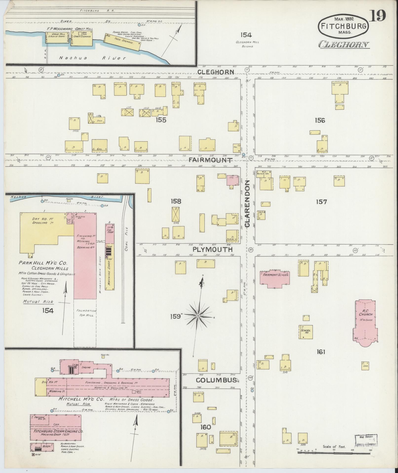 Sanborn Fire Insurance Map from Fitchburg, Worcester County, Massachusetts (1892), Sheet #0019 - Historic Sanborn Fire Insurance Map Print, vintage old map wall art, antique decor, genealogy gift, Massachusetts Massachusetts map