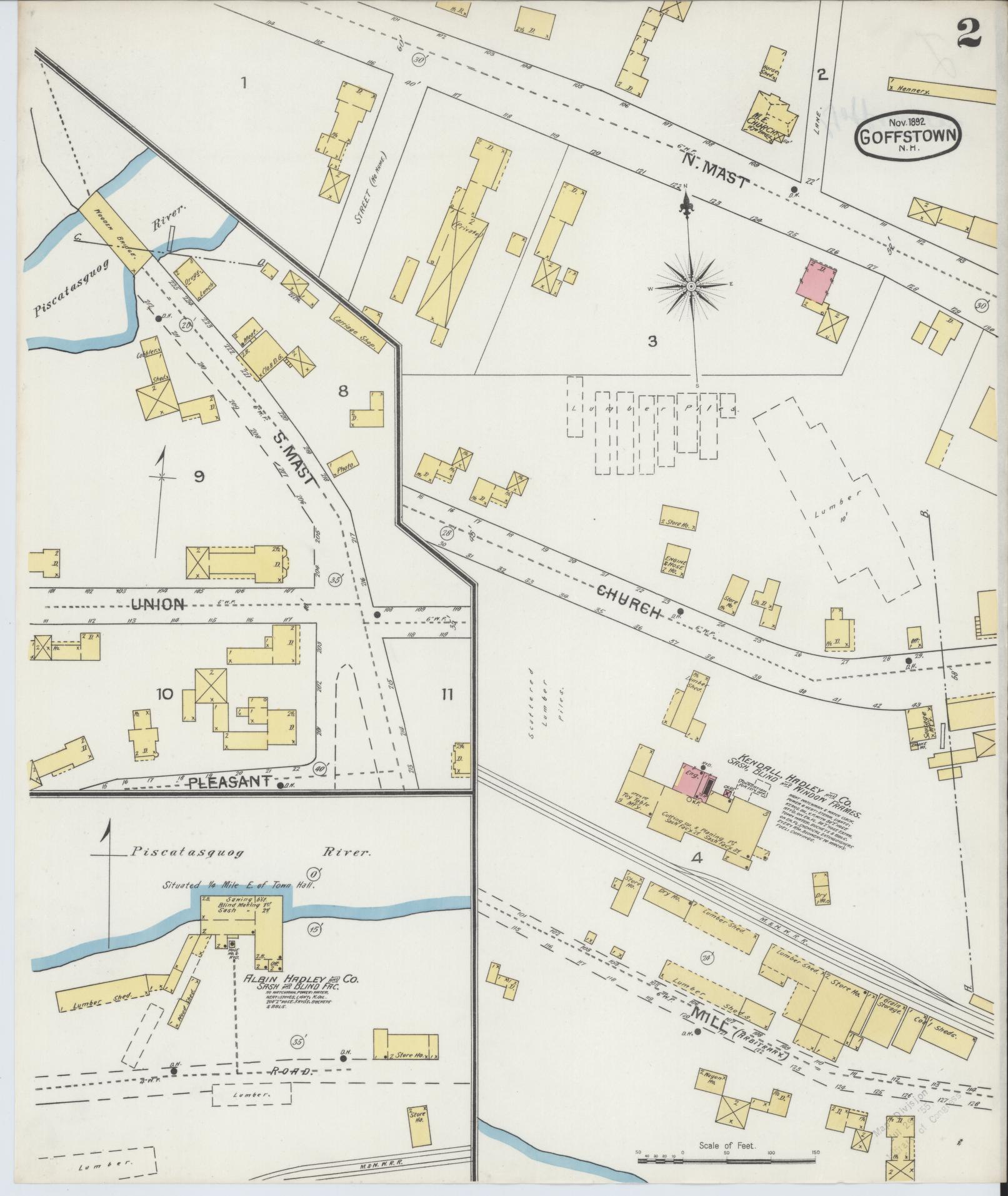 Sanborn Fire Insurance Map from Goffstown, Hillsborough County, New Hampshire (1892), Sheet #0002 - Complete Map Set gallery image, historic Sanborn map, vintage wall art, New Hampshire New Hampshire