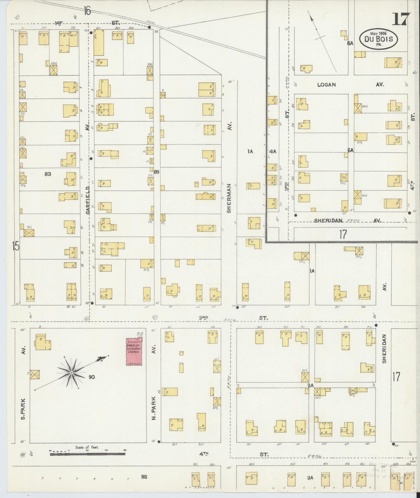 Sanborn Fire Insurance Map from Du Bois, Clearfield County, Pennsylvania (1906), Sheet #0017 - Historic Sanborn Fire Insurance Map Print, vintage old map wall art, antique decor, genealogy gift, Pennsylvania Pennsylvania map