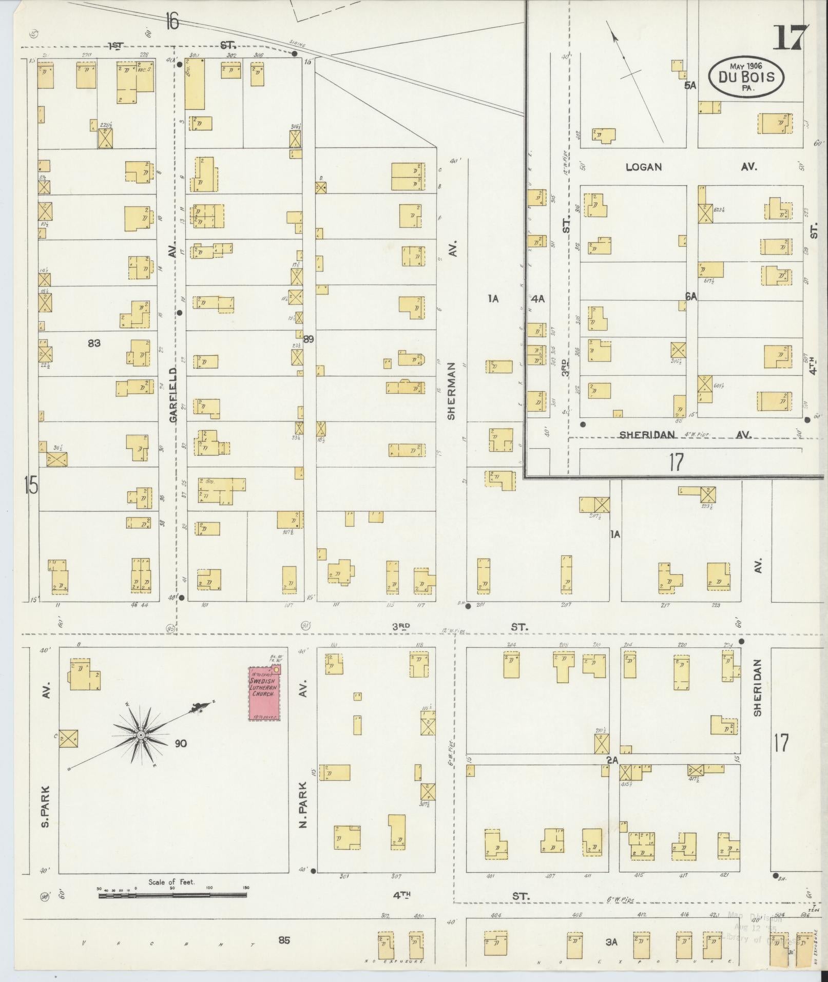 Sanborn Fire Insurance Map from Du Bois, Clearfield County, Pennsylvania (1906), Sheet #0017 - Historic Sanborn Fire Insurance Map Print, vintage old map wall art, antique decor, genealogy gift, Pennsylvania Pennsylvania map