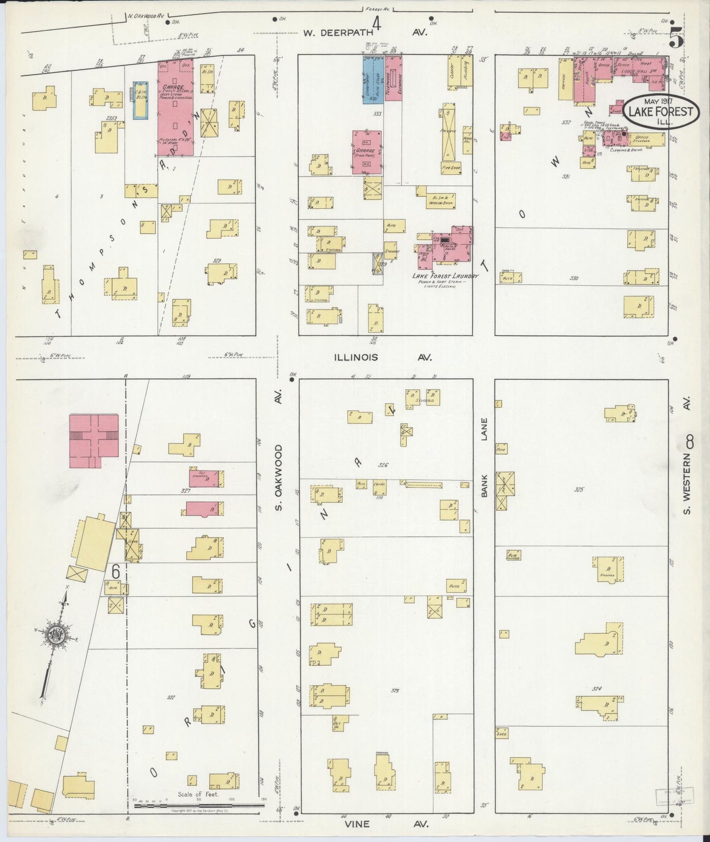 Sanborn Fire Insurance Map from Lake Forest, Lake County, Illinois (1917), Sheet #0005 - Complete Map Set gallery image, historic Sanborn map, vintage wall art, Illinois Illinois
