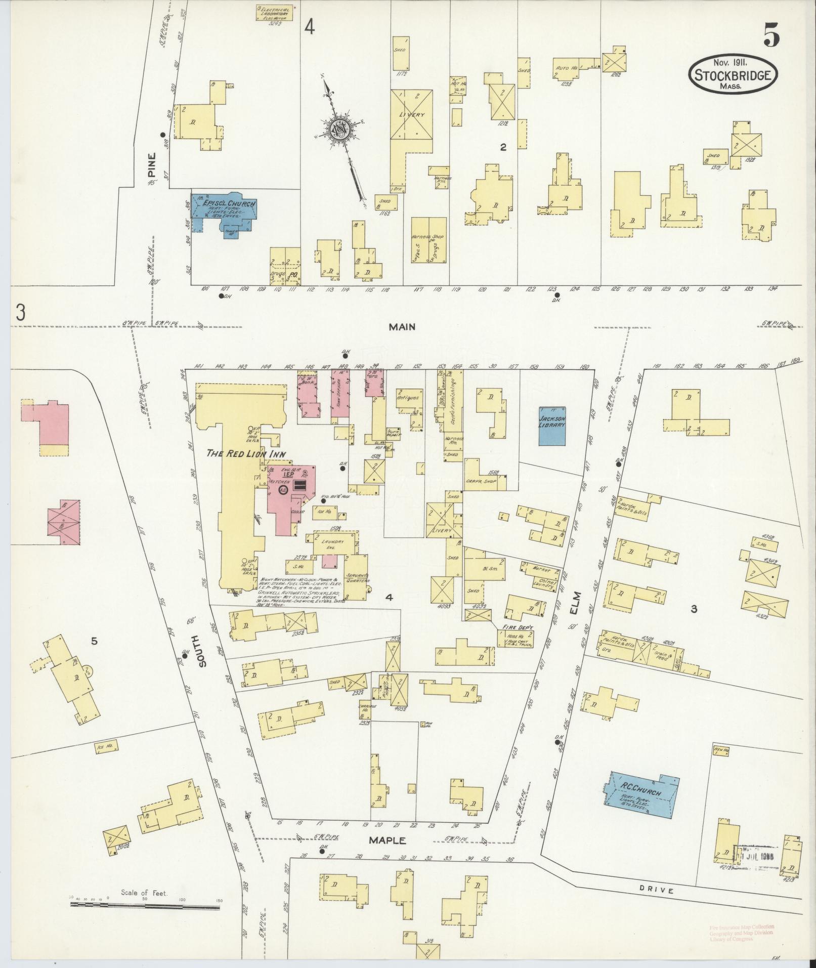 Sanborn Fire Insurance Map from Stockbridge, Berkshire County, Massachusetts (1911), Sheet #0005 - Historic Sanborn Fire Insurance Map Print, vintage old map wall art, antique decor, genealogy gift, Massachusetts Massachusetts map