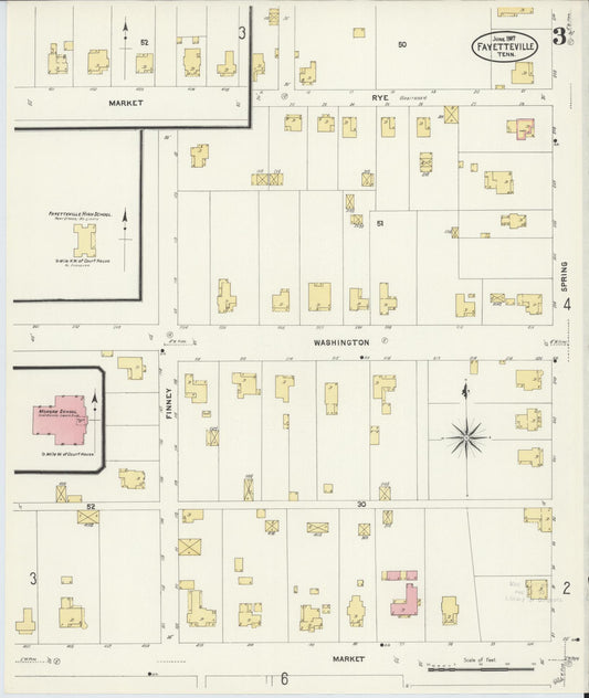 Sanborn Fire Insurance Map from Fayetteville, Lincoln County, Tennessee (1907), Sheet #0003 - Historic Sanborn Fire Insurance Map Print, vintage old map wall art, antique decor, genealogy gift, Tennessee Tennessee map