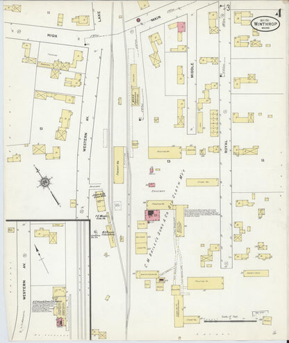 Sanborn Fire Insurance Map from Winthrop, Kennebec County, Maine (1911), Sheet #0004 - Complete Map Set gallery image, historic Sanborn map, vintage wall art, Maine Maine