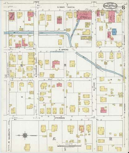 Sanborn Fire Insurance Map from Shelbyville, Bedford County, Tennessee (1921), Sheet #0008 - Complete Map Set gallery image, historic Sanborn map, vintage wall art, Tennessee Tennessee