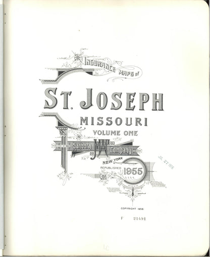 Sanborn Fire Insurance Map from Saint Joseph, Buchanan County, Missouri (1955), Sheet #0001 - Historic Sanborn Fire Insurance Map Print, vintage old map wall art, antique decor, genealogy gift, Missouri Missouri map