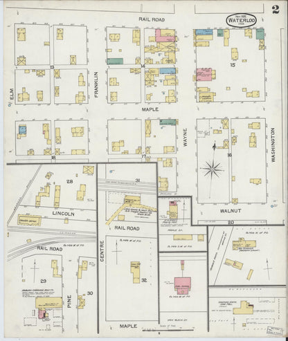 Sanborn Fire Insurance Map from Waterloo, De Kalb County, Indiana (1892), Sheet #0002 - Historic Sanborn Fire Insurance Map Print, vintage old map wall art, antique decor, genealogy gift, Indiana Indiana map