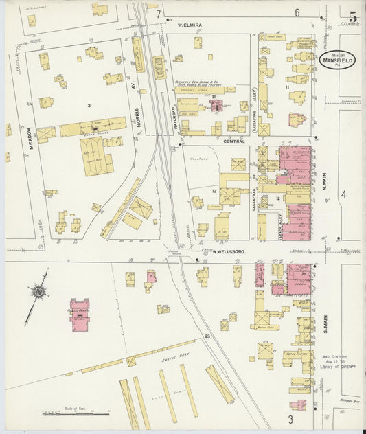 Sanborn Fire Insurance Map from Mansfield, Tioga County, Pennsylvania (1911), Sheet #0005 - Historic Sanborn Fire Insurance Map Print, vintage old map wall art, antique decor, genealogy gift, Pennsylvania Pennsylvania map