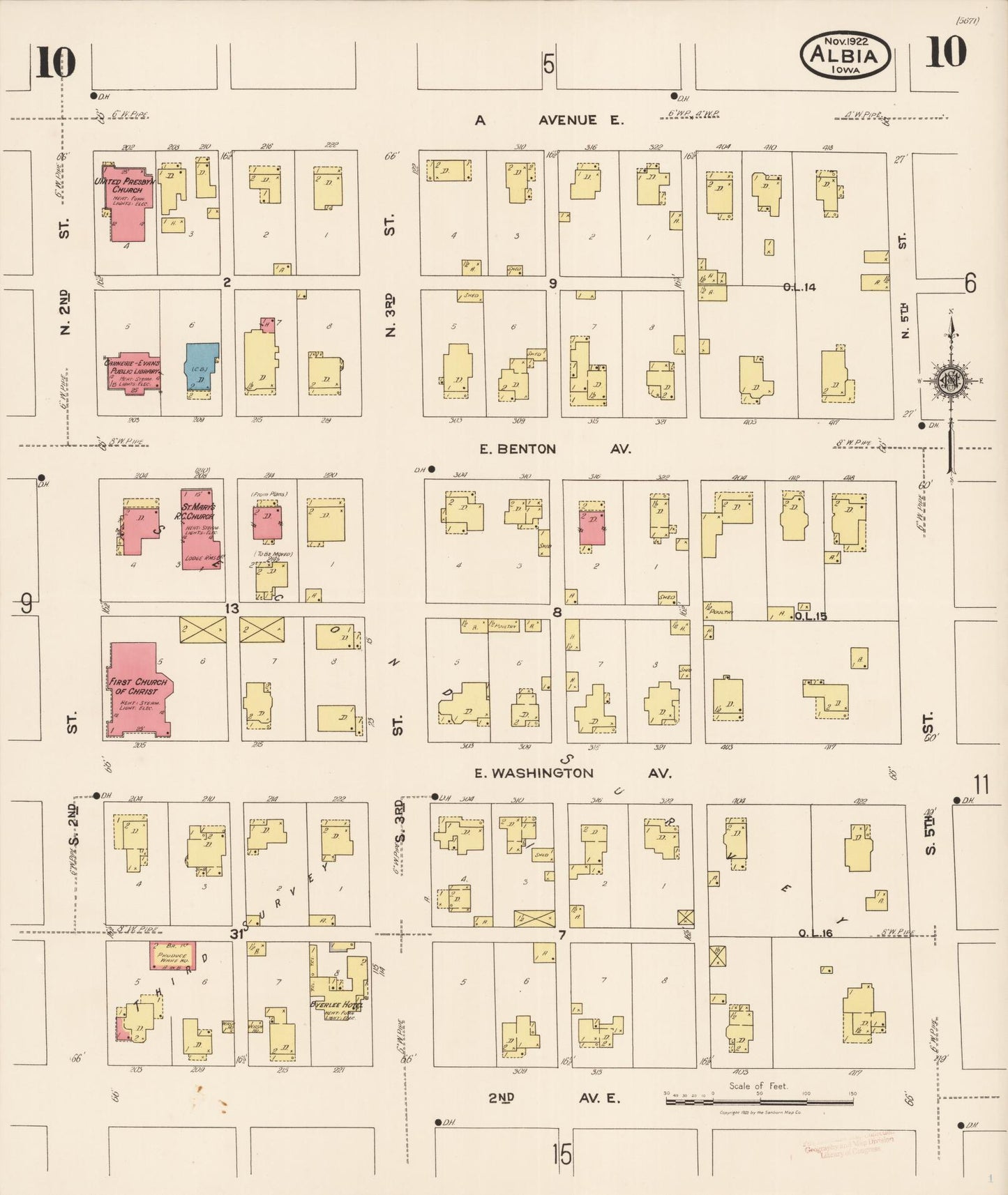 Sanborn Fire Insurance Map from Albia, Monroe County, Iowa (1922), Sheet #0010 - Historic Sanborn Fire Insurance Map Print