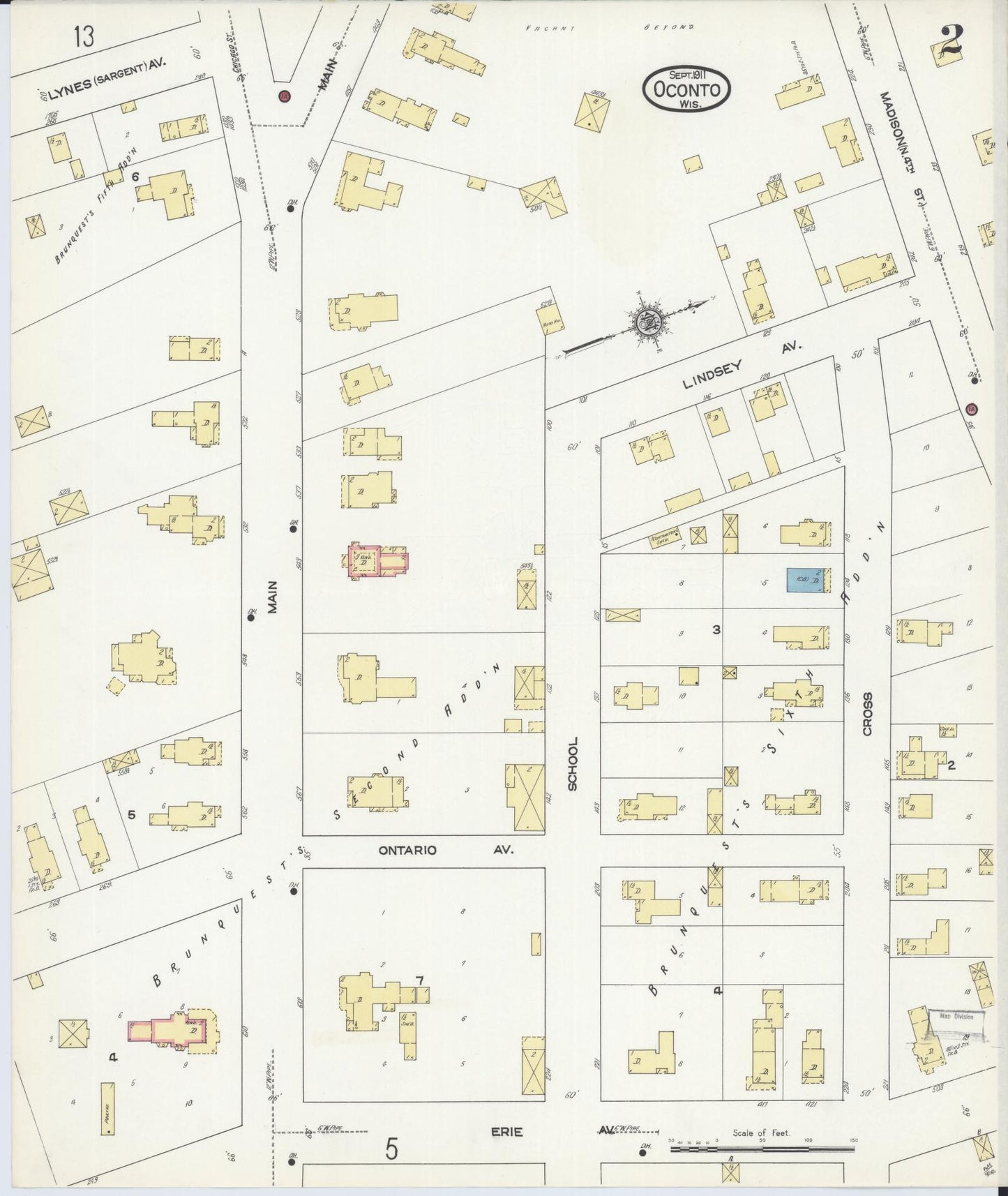 Sanborn Fire Insurance Map from Oconto, Oconto County, Wisconsin (1911), Sheet #0002 - Historic Sanborn Fire Insurance Map Print, vintage old map wall art, antique decor, genealogy gift, Wisconsin Wisconsin map