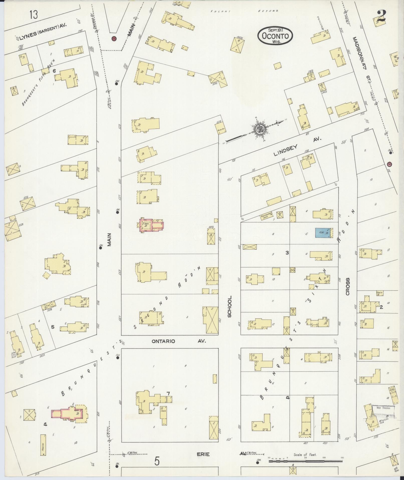 Sanborn Fire Insurance Map from Oconto, Oconto County, Wisconsin (1911), Sheet #0002 - Historic Sanborn Fire Insurance Map Print, vintage old map wall art, antique decor, genealogy gift, Wisconsin Wisconsin map