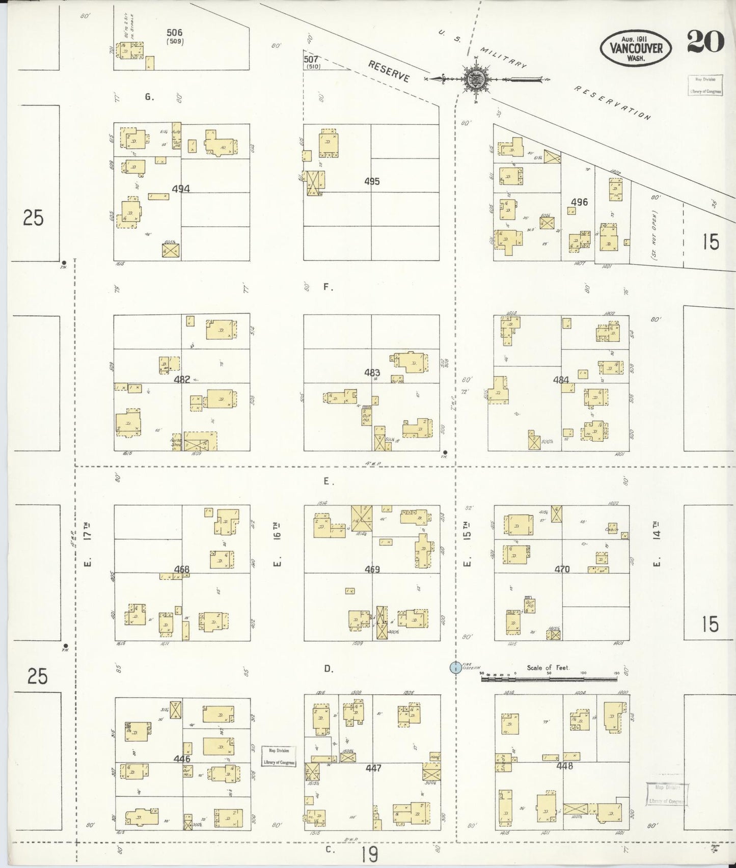 Sanborn Fire Insurance Map from Vancouver, Clark County, Washington (1911), Sheet #0020 - Complete Map Set gallery image, historic Sanborn map, vintage wall art, Washington Washington