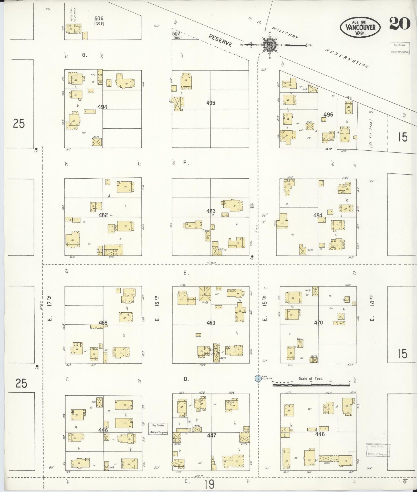 Sanborn Fire Insurance Map from Vancouver, Clark County, Washington (1911), Sheet #0020 - Complete Map Set gallery image, historic Sanborn map, vintage wall art, Washington Washington