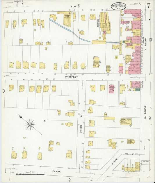 Sanborn Fire Insurance Map from Westfield, Union County, New Jersey (1909), Sheet #0007 - Historic Sanborn Fire Insurance Map Print, vintage old map wall art, antique decor, genealogy gift, New Jersey New Jersey map