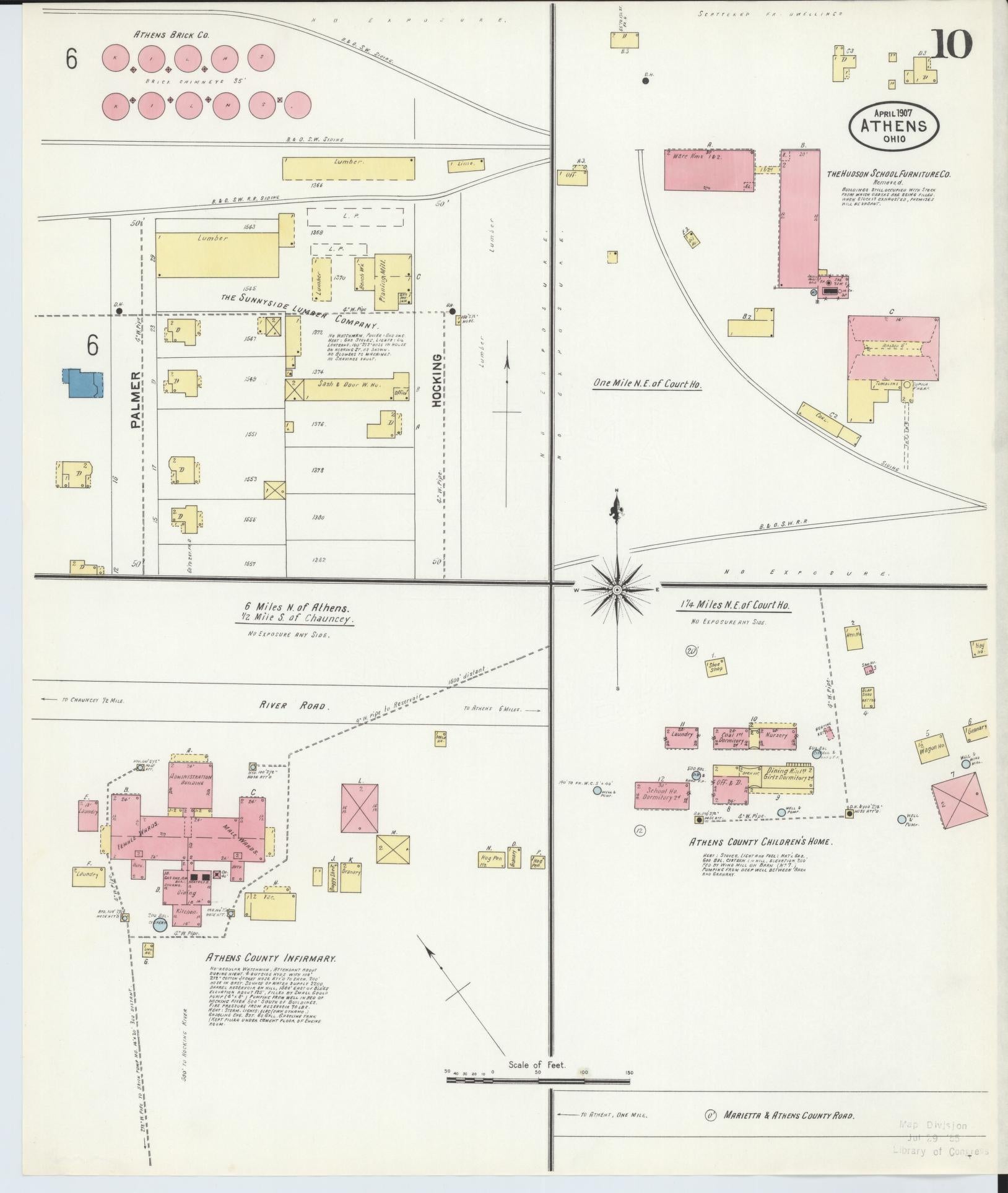 Sanborn Fire Insurance Map from Athens, Athens County, Ohio (1907), Sheet #0010 - Historic Sanborn Fire Insurance Map Print, vintage old map wall art, antique decor, genealogy gift, Ohio Ohio map