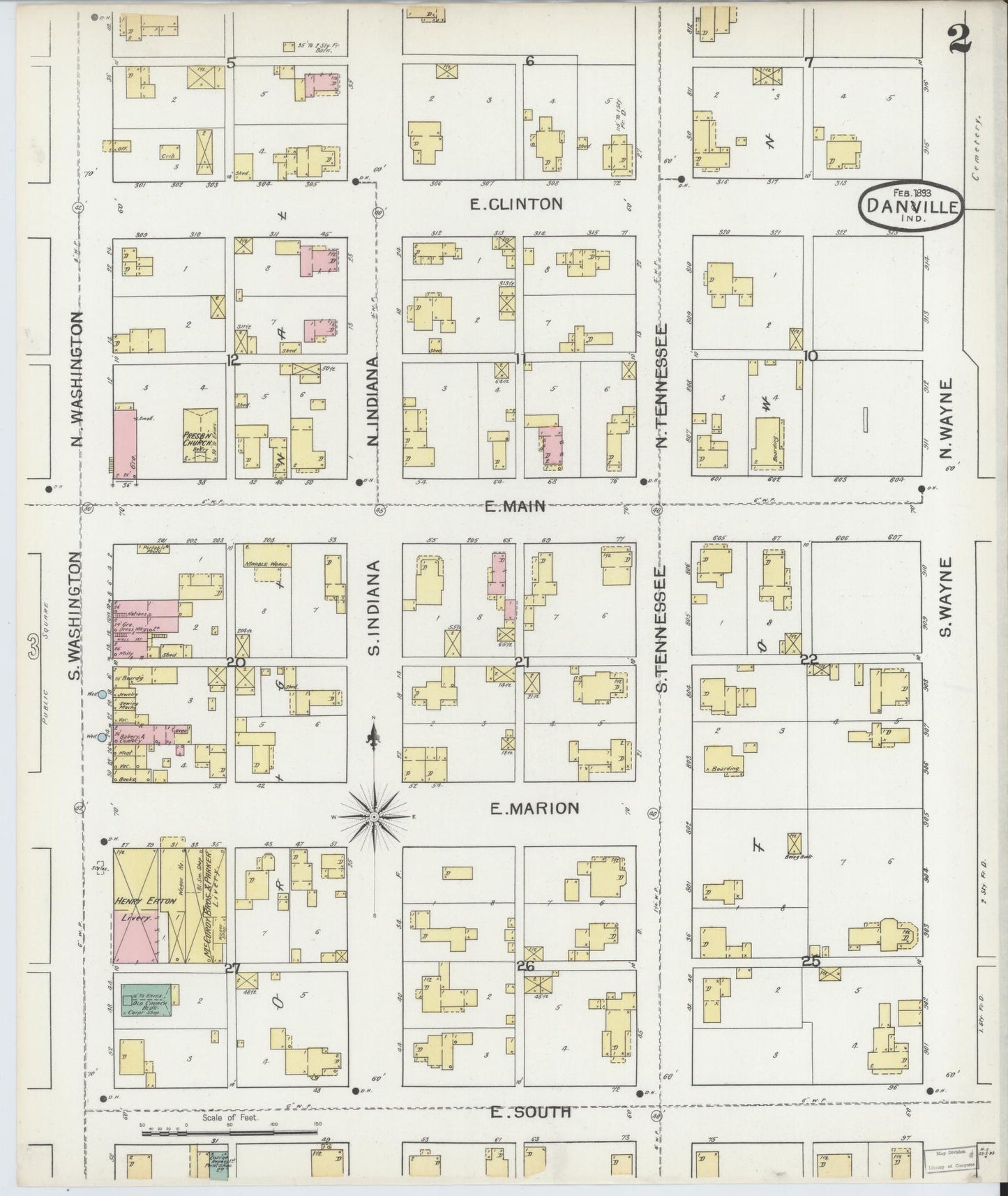 Sanborn Fire Insurance Map from Danville, Hendricks County, Indiana (1893), Sheet #0002 - Complete Map Set gallery image, historic Sanborn map, vintage wall art, Indiana Indiana