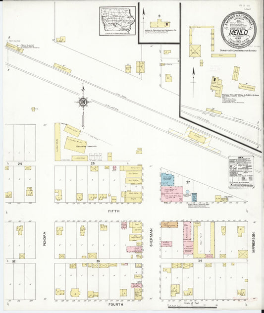 Sanborn Fire Insurance Map from Menlo, Guthrie County, Iowa (1913), Sheet #0001 - Historic Sanborn Fire Insurance Map Print, vintage old map wall art
