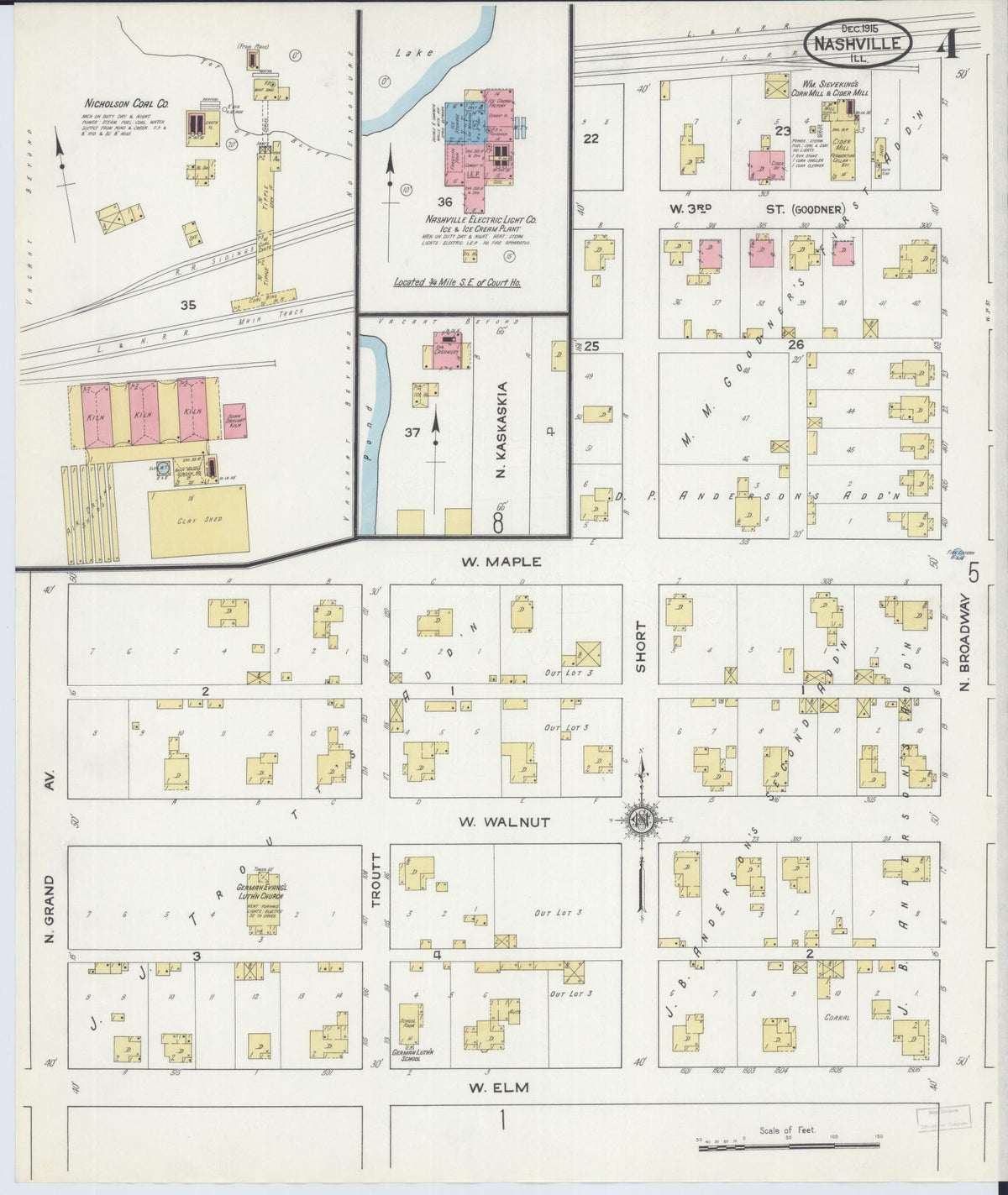 Sanborn Fire Insurance Map from Nashville, Washington County, Illinois (1915), Sheet #0004 - Historic Sanborn Fire Insurance Map Print, vintage old map wall art, antique decor, genealogy gift, Illinois Illinois map