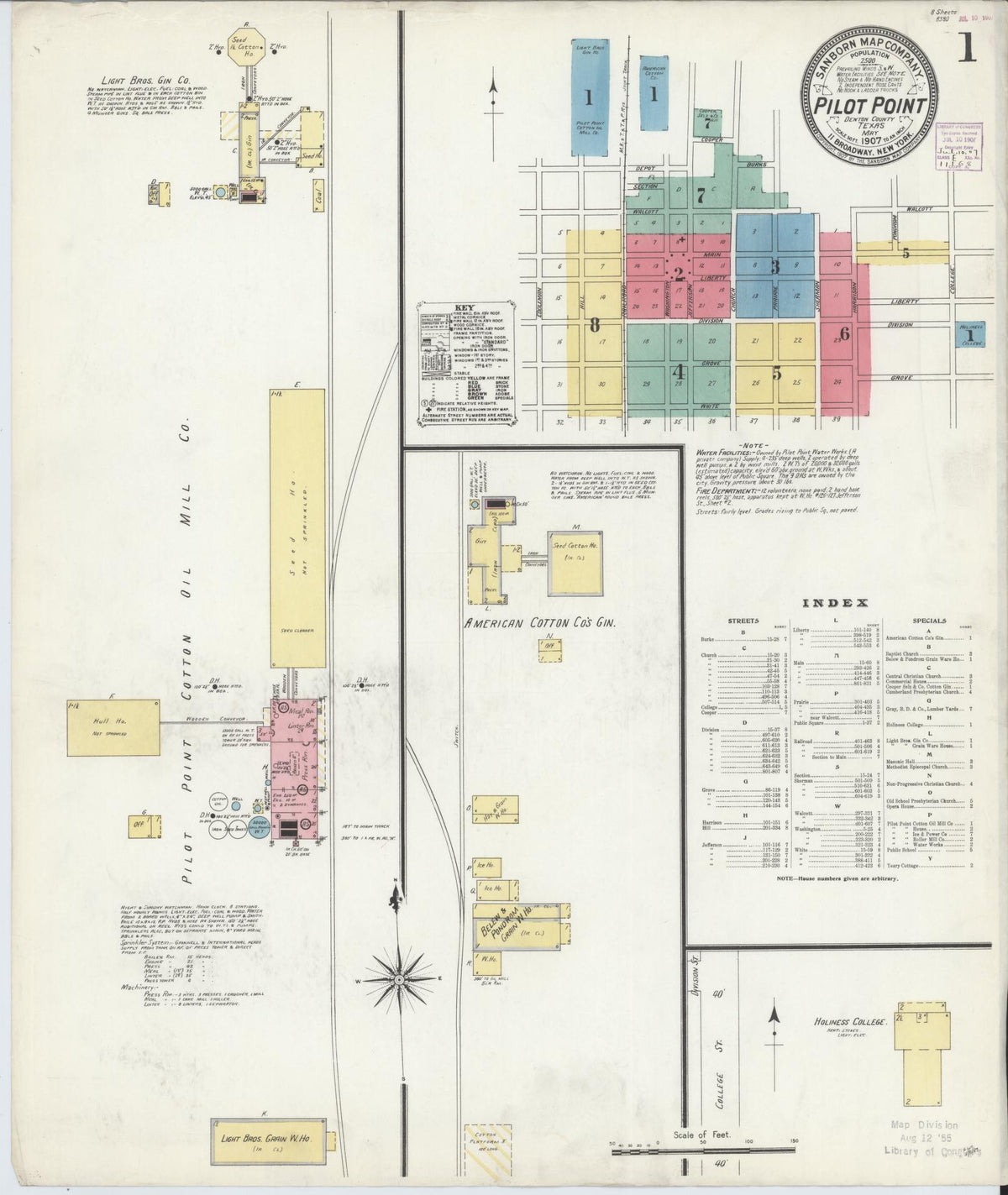 Sanborn Fire Insurance Map from Pilot Point, Denton County, Texas (1907), Sheet #0001 - Complete Map Set gallery image, historic Sanborn map, vintage wall art, Texas Texas