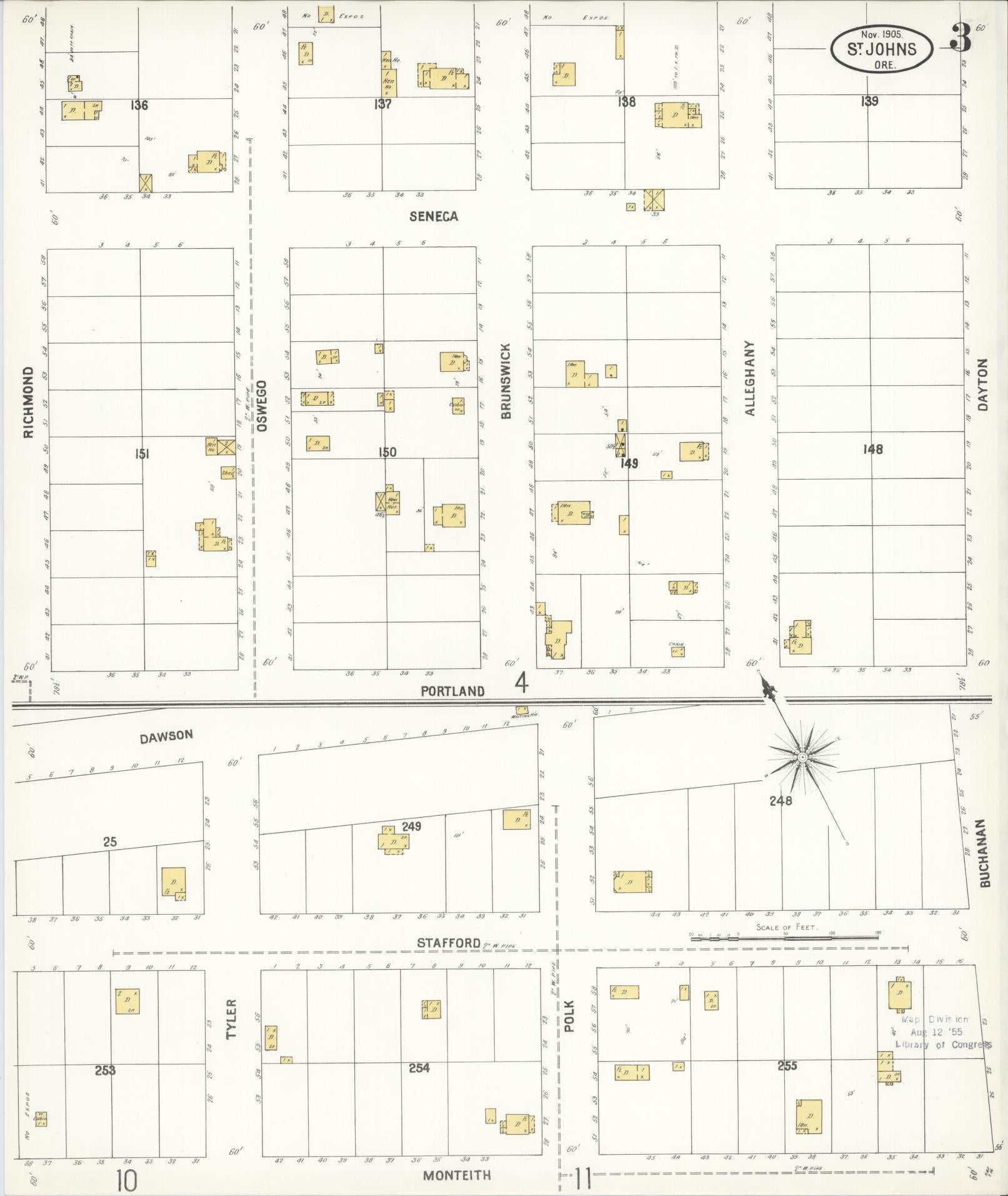 Sanborn Fire Insurance Map from Saint Johns, Multnomah County, Oregon (1905), Sheet #0003 - Complete Map Set gallery image, historic Sanborn map, vintage wall art, Oregon Oregon
