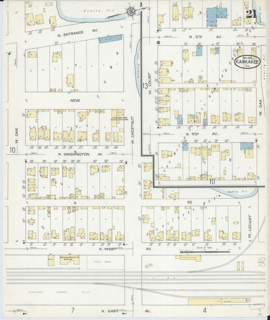 Sanborn Fire Insurance Map from Kankakee, Kankakee County, Illinois (1914), Sheet #0021 - Historic Sanborn Fire Insurance Map Print, vintage old map wall art, antique decor, genealogy gift, Illinois Illinois map