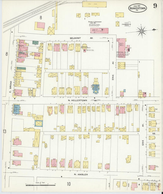 Sanborn Fire Insurance Map from Quakertown, Bucks County, Pennsylvania (1909), Sheet #0009 - Historic Sanborn Fire Insurance Map Print, vintage old map wall art, antique decor, genealogy gift, Pennsylvania Pennsylvania map