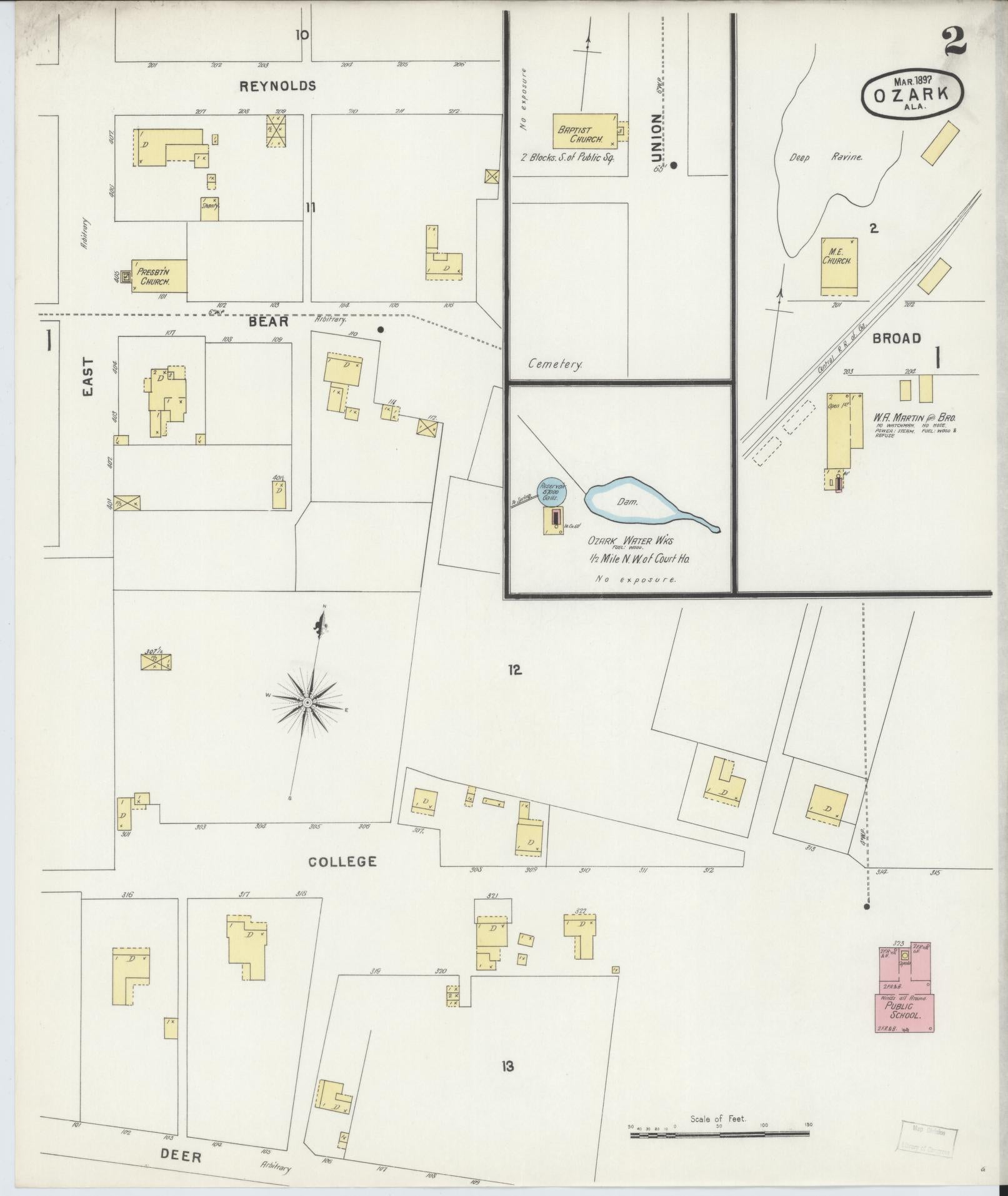 Sanborn Fire Insurance Map from Ozark, Dale County, Alabama (1897), Sheet #0002 - Historic Sanborn Fire Insurance Map Print, vintage old map wall art, antique decor, genealogy gift, Alabama Alabama map