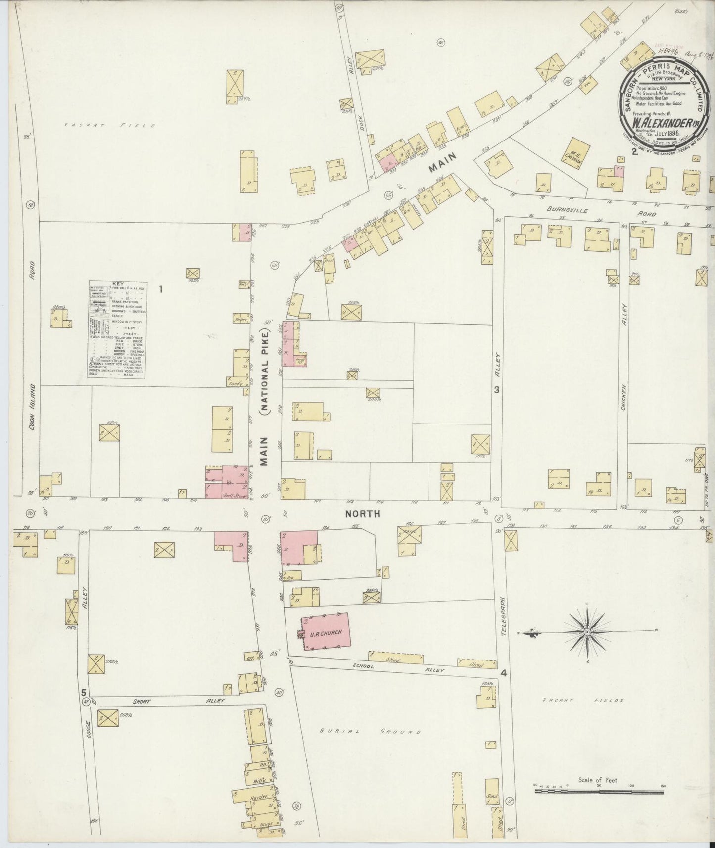 Sanborn Fire Insurance Map from West Alexander, Washington County, Pennsylvania. (1896) – Historic Sanborn Fire Insurance Map Print