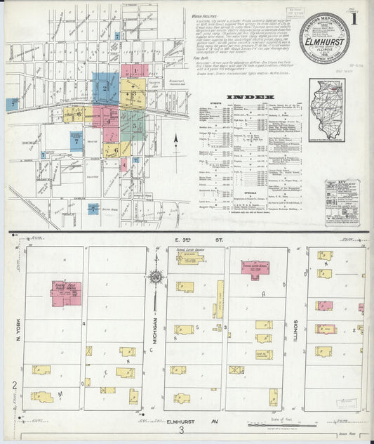 Sanborn Fire Insurance Map from Elmhurst, Du Page County, Illinois (1918), Sheet #0001 - Historic Sanborn Fire Insurance Map Print, vintage old map wall art, antique decor, genealogy gift, Illinois Illinois map