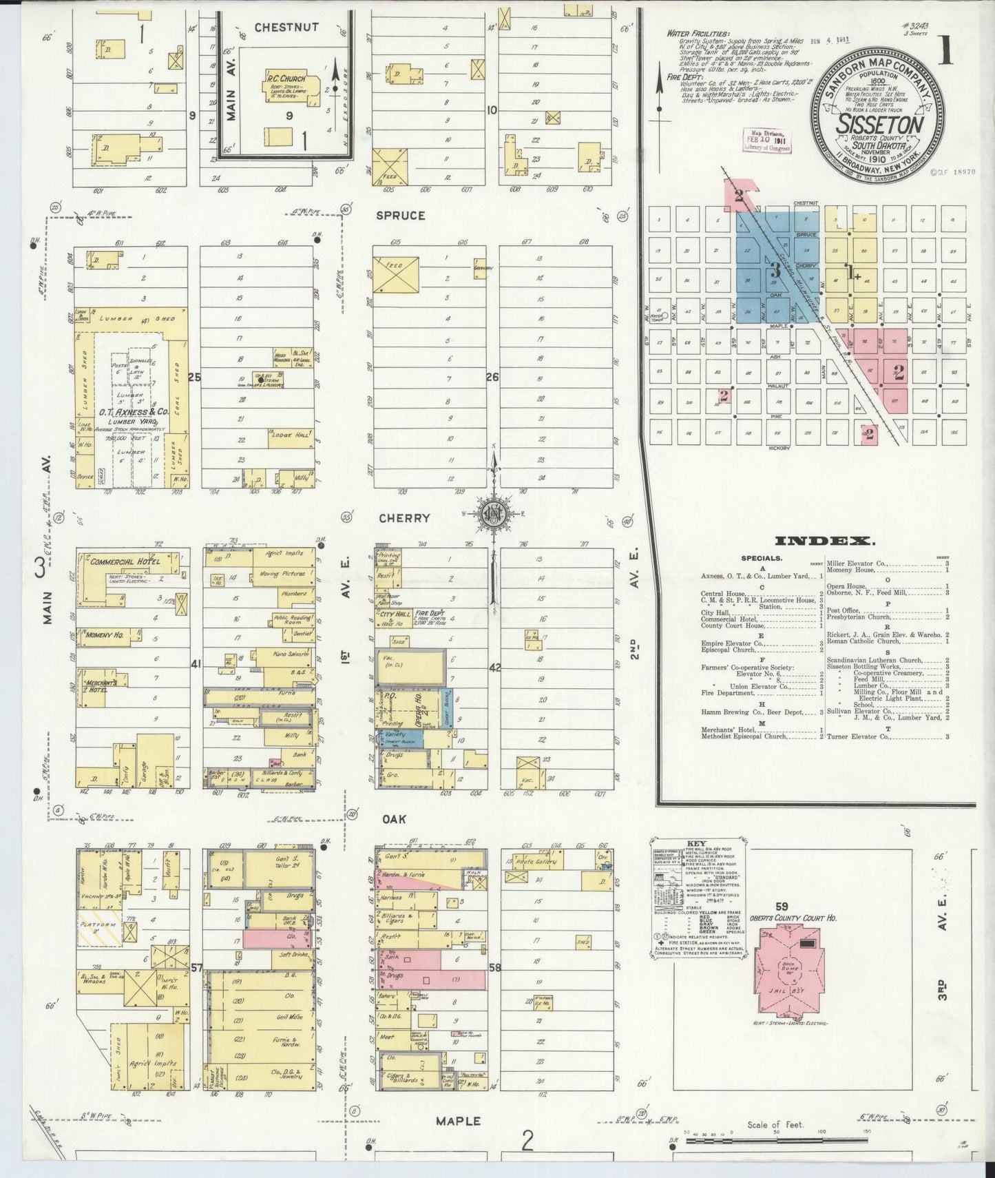 Sanborn Fire Insurance Map from Sisseton, Roberts County, South Dakota (1910), Sheet #0001 - Complete Map Set gallery image, historic Sanborn map, vintage wall art, South Dakota South Dakota