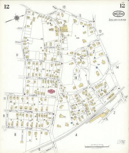 Sanborn Fire Insurance Map from Melrose, Middlesex County, Massachusetts (1923), Sheet #0012 - Complete Map Set gallery image, historic Sanborn map, vintage wall art, Massachusetts Massachusetts