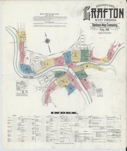 Sanborn Fire Insurance Map from Grafton, Taylor County, West Virginia (1911), Sheet #0001 - Complete Map Set gallery image, historic Sanborn map, vintage wall art, West Virginia West Virginia