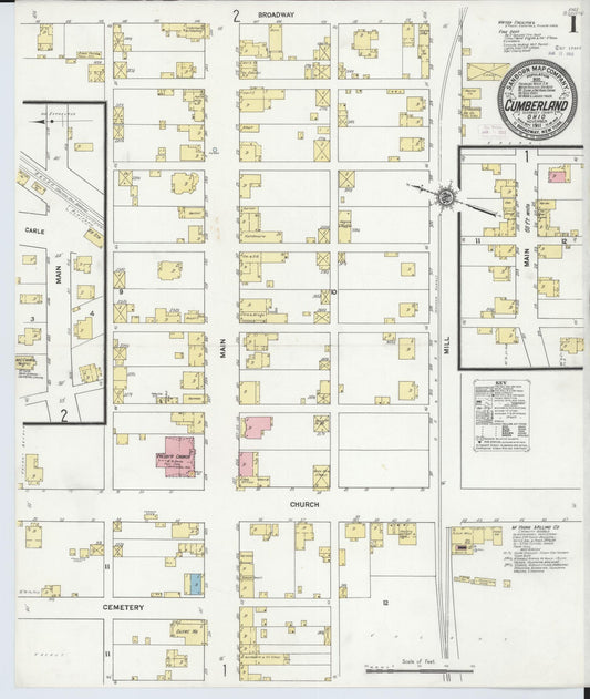 Sanborn Fire Insurance Map from Cumberland, Guernsey County, Ohio (1911), Sheet #0001 - Historic Sanborn Fire Insurance Map Print, vintage old map wall art, antique decor, genealogy gift, Ohio Ohio map