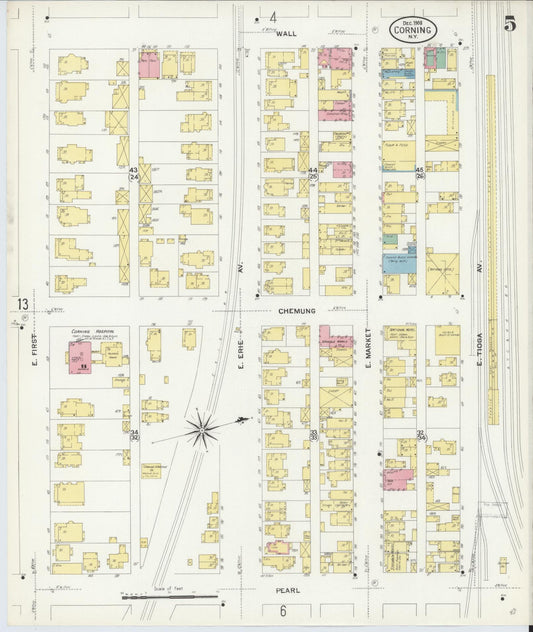 Sanborn Fire Insurance Map from Corning, Steuben County, New York (1908), Sheet #0005 - Historic Sanborn Fire Insurance Map Print, vintage old map wall art, antique decor, genealogy gift, New York New York map
