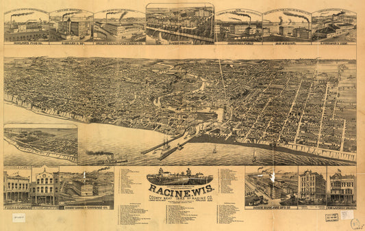 Racine, Wis. county seat of Racine Co. 1883. (1883) – Historic Bird’s-Eye View Panorama Print