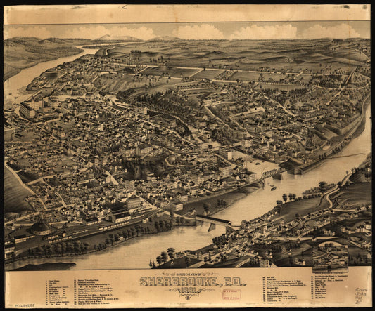Bird's eye view of Sherbrooke, P.Q. (1881) – Historic Bird’s-Eye View Panorama Print