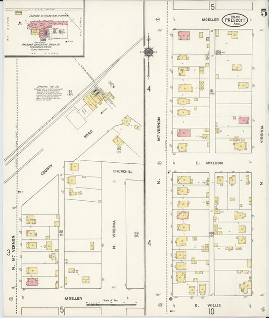 Sanborn Fire Insurance Map from Prescott, Yavapai County, Arizona (1910), Sheet #0005 - Historic Sanborn Fire Insurance Map Print, vintage old map wall art, antique decor, genealogy gift, Arizona Arizona map