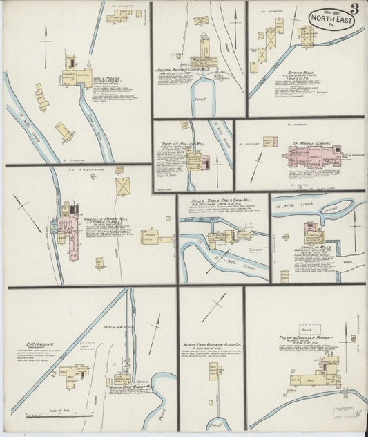 Sanborn Fire Insurance Map from North East, Erie County, Pennsylvania (1887), Sheet #0003 - Historic Sanborn Fire Insurance Map Print, vintage old map wall art, antique decor, genealogy gift, Pennsylvania Pennsylvania map