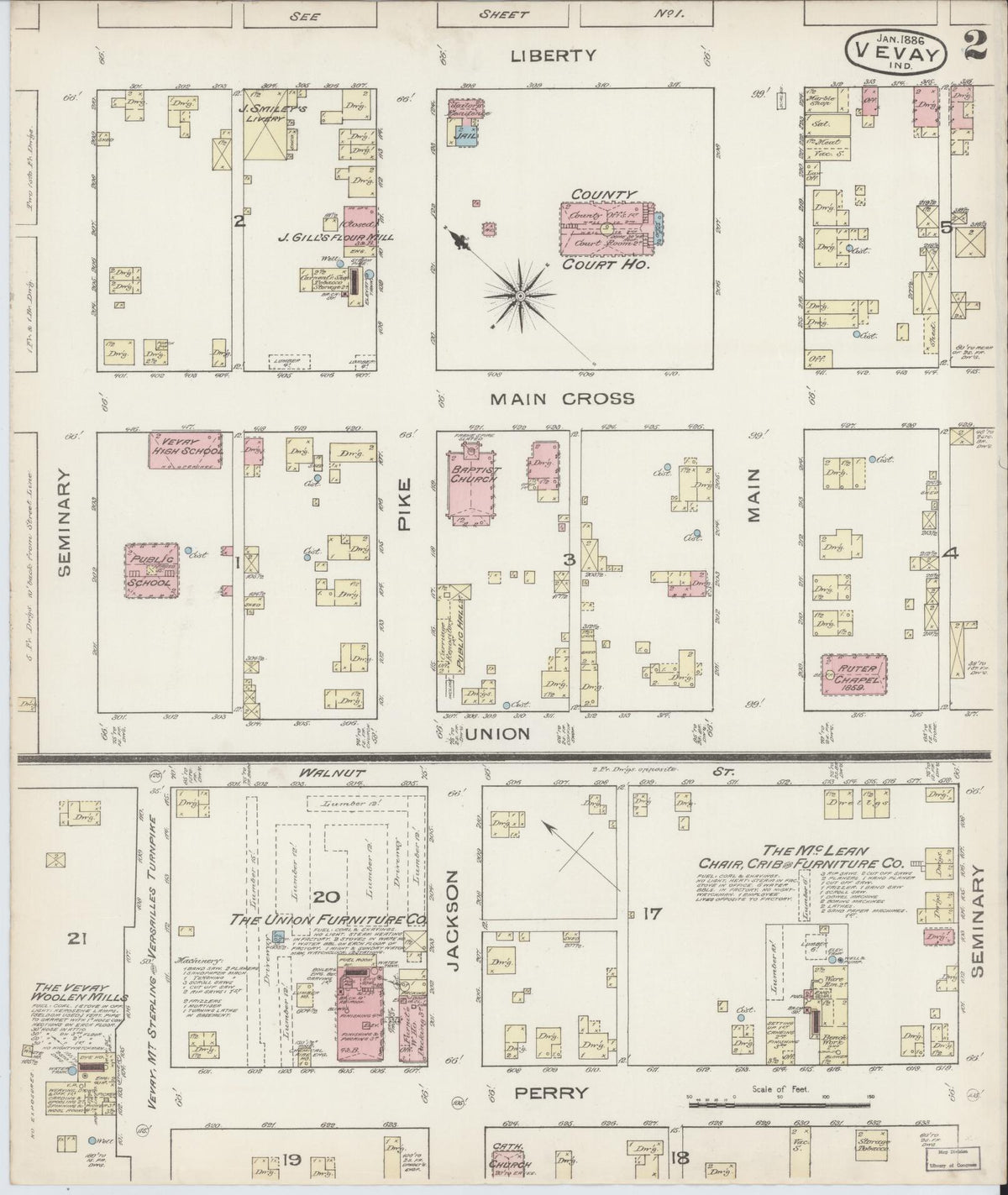 Sanborn Fire Insurance Map from Vevay, Switzerland County, Indiana (1886), Sheet #0002 - Historic Sanborn Fire Insurance Map Print, vintage old map wall art, antique decor, genealogy gift, Indiana Indiana map