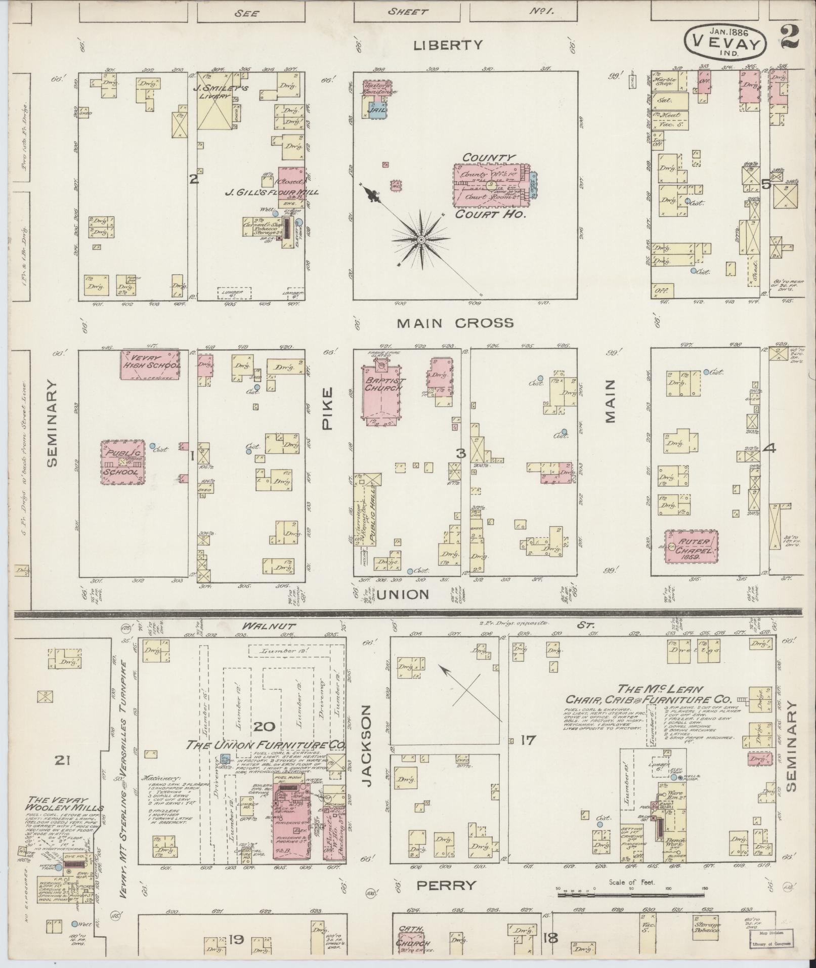 Sanborn Fire Insurance Map from Vevay, Switzerland County, Indiana (1886), Sheet #0002 - Historic Sanborn Fire Insurance Map Print, vintage old map wall art, antique decor, genealogy gift, Indiana Indiana map