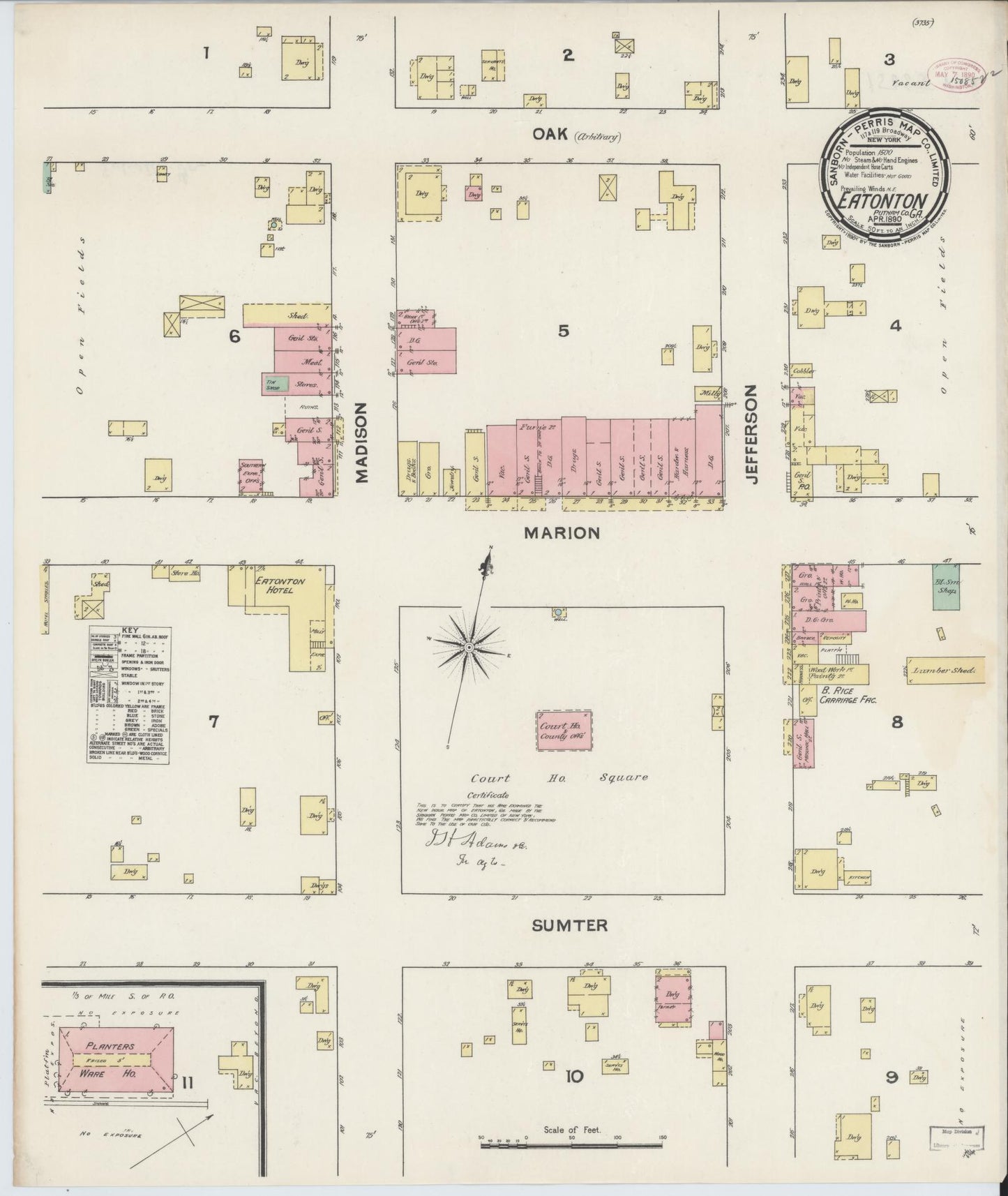 Sanborn Fire Insurance Map from Eatonton, Putnam County, Georgia (1890), Sheet #0001 - Historic Sanborn Fire Insurance Map Print, vintage old map wall art, antique decor, genealogy gift, Georgia Georgia map