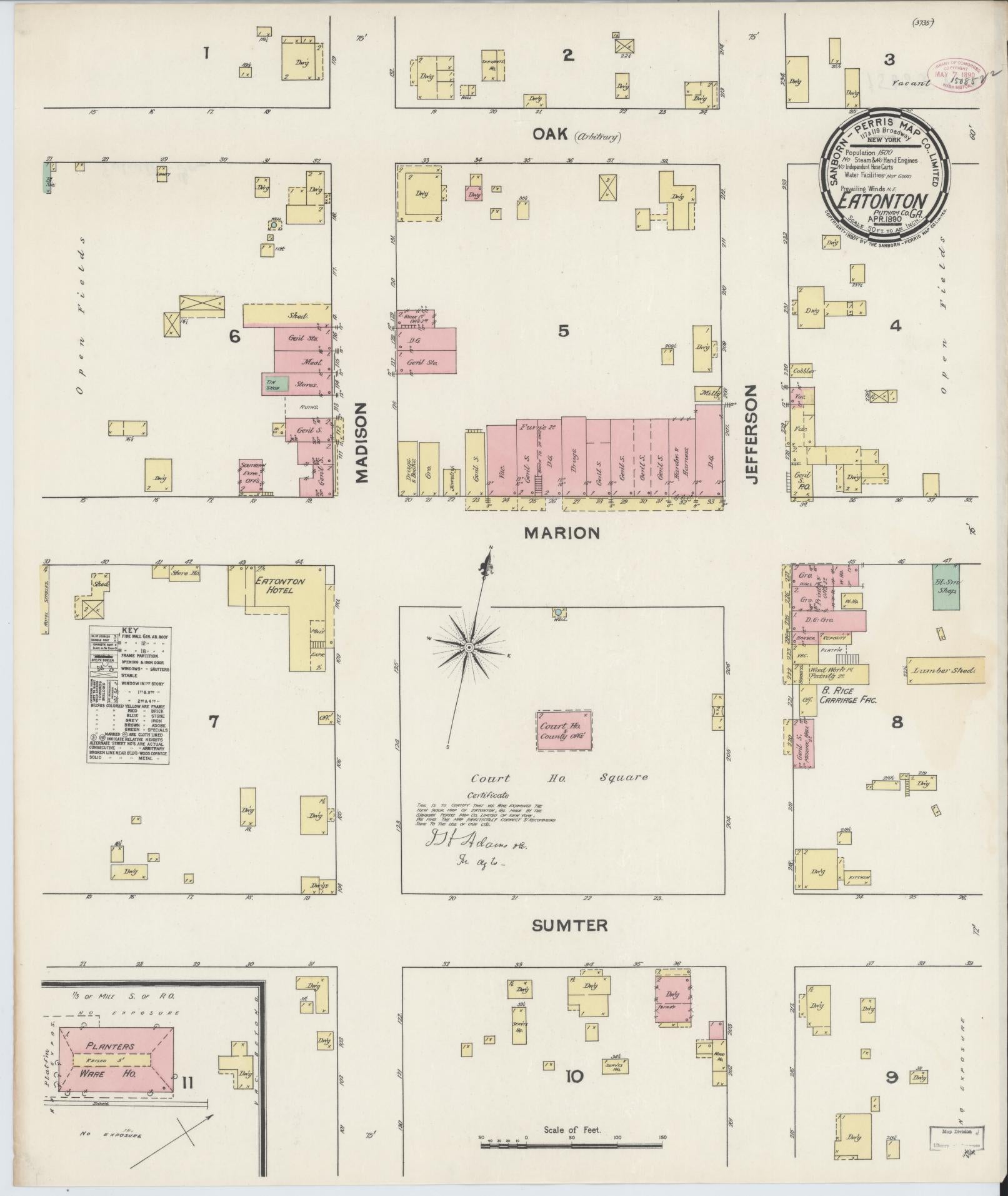 Sanborn Fire Insurance Map from Eatonton, Putnam County, Georgia (1890), Sheet #0001 - Historic Sanborn Fire Insurance Map Print, vintage old map wall art, antique decor, genealogy gift, Georgia Georgia map