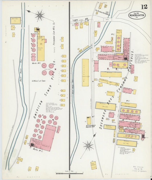 Sanborn Fire Insurance Map from New Brighton, Beaver County, Pennsylvania (1901), Sheet #0012 - Historic Sanborn Fire Insurance Map Print, vintage old map wall art, antique decor, genealogy gift, Pennsylvania Pennsylvania map