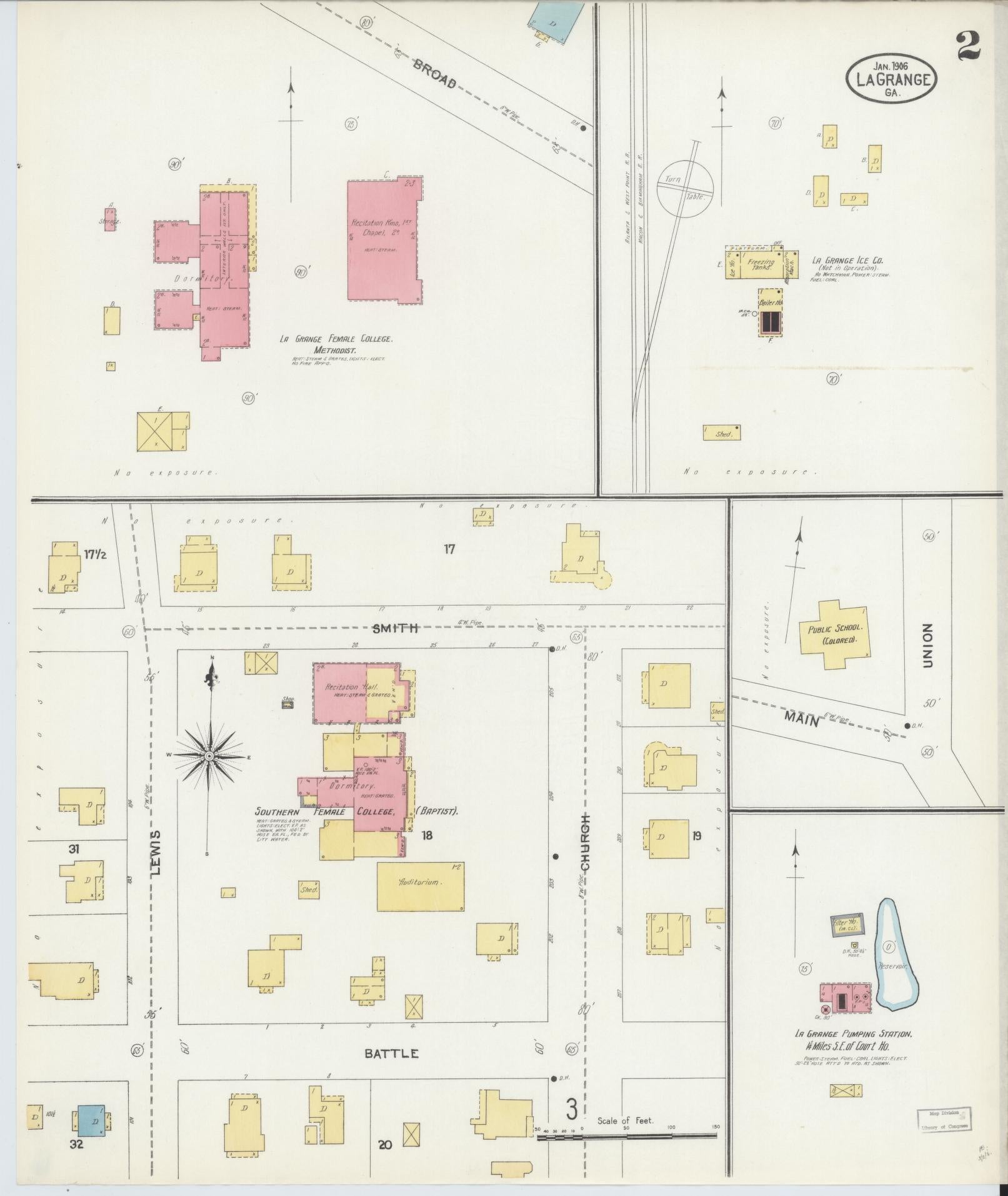 Sanborn Fire Insurance Map from La Grange, Troup County, Georgia (1906), Sheet #0002 - Complete Map Set gallery image, historic Sanborn map, vintage wall art, Georgia Georgia